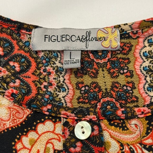 Figueroa & Flower Floral Paisley 3/4 Button Tunic Blouse Size L - Picture 3 of 7